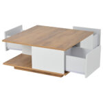 70 x 70 x 31.5cm Coffee Table with 3 Drawers, Geometric Coffee Table, High-Gloss Living Room Table - Image 46