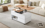 100*50*52cm Coffee Table with 4 Casters, Multi-Functional Living Room Table with 4 Drawers, Lift-Top Design - Image 18
