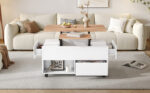 100*50*52cm Coffee Table with 4 Casters, Multi-Functional Living Room Table with 4 Drawers, Lift-Top Design - Image 19