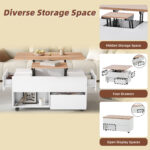 100*50*52cm Coffee Table with 4 Casters, Multi-Functional Living Room Table with 4 Drawers, Lift-Top Design - Image 21