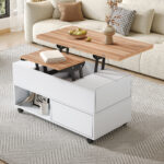 100*50*52cm Coffee Table with 4 Casters, Multi-Functional Living Room Table with 4 Drawers, Lift-Top Design - Image 22
