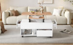 100*50*52cm Coffee Table with 4 Casters, Multi-Functional Living Room Table with 4 Drawers, Lift-Top Design - Image 27