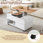 100*50*52cm Coffee Table with 4 Casters, Multi-Functional Living Room Table with 4 Drawers, Lift-Top Design - Image 29