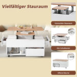 100*50*52cm Coffee Table with 4 Casters, Multi-Functional Living Room Table with 4 Drawers, Lift-Top Design - Image 30