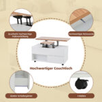 100*50*52cm Coffee Table with 4 Casters, Multi-Functional Living Room Table with 4 Drawers, Lift-Top Design - Image 31