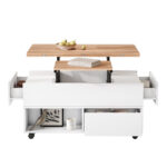 100*50*52cm Coffee Table with 4 Casters, Multi-Functional Living Room Table with 4 Drawers, Lift-Top Design - Image 39