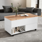 100*50*52cm Coffee Table with 4 Casters, Multi-Functional Living Room Table with 4 Drawers, Lift-Top Design - Image 43