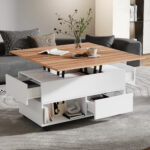 100*50*52cm Coffee Table with 4 Casters, Multi-Functional Living Room Table with 4 Drawers, Lift-Top Design - Image 45