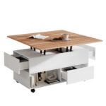 100*50*52cm Coffee Table with 4 Casters, Multi-Functional Living Room Table with 4 Drawers, Lift-Top Design - Image 46