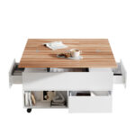 100*50*52cm Coffee Table with 4 Casters, Multi-Functional Living Room Table with 4 Drawers, Lift-Top Design - Image 48
