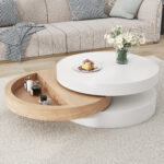 Cylindrical Coffee Table, Top Table Top 360° Freely Rotatable, Rotating Living Room Table, Double-Layer Design - Image 14