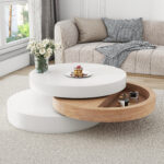 Cylindrical Coffee Table, Top Table Top 360° Freely Rotatable, Rotating Living Room Table, Double-Layer Design - Image 15