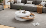 Cylindrical Coffee Table, Top Table Top 360° Freely Rotatable, Rotating Living Room Table, Double-Layer Design - Image 2
