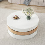 Cylindrical Coffee Table, Top Table Top 360° Freely Rotatable, Rotating Living Room Table, Double-Layer Design - Image 16