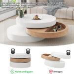 Cylindrical Coffee Table, Top Table Top 360° Freely Rotatable, Rotating Living Room Table, Double-Layer Design - Image 22