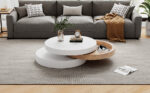 Cylindrical Coffee Table, Top Table Top 360° Freely Rotatable, Rotating Living Room Table, Double-Layer Design - Image 3