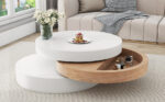 Cylindrical Coffee Table, Top Table Top 360° Freely Rotatable, Rotating Living Room Table, Double-Layer Design - Image 28
