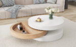 Cylindrical Coffee Table, Top Table Top 360° Freely Rotatable, Rotating Living Room Table, Double-Layer Design - Image 29