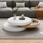 Cylindrical Coffee Table, Top Table Top 360° Freely Rotatable, Rotating Living Room Table, Double-Layer Design - Image 33