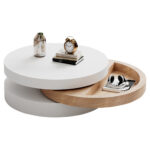 Cylindrical Coffee Table, Top Table Top 360° Freely Rotatable, Rotating Living Room Table, Double-Layer Design - Image 34