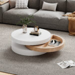 Cylindrical Coffee Table, Top Table Top 360° Freely Rotatable, Rotating Living Room Table, Double-Layer Design - Image 35