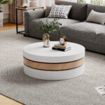 Cylindrical Coffee Table, Top Table Top 360° Freely Rotatable, Rotating Living Room Table, Double-Layer Design - Image 36