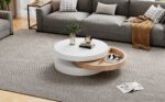 Cylindrical Coffee Table, Top Table Top 360° Freely Rotatable, Rotating Living Room Table, Double-Layer Design - Image 38