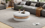 Cylindrical Coffee Table, Top Table Top 360° Freely Rotatable, Rotating Living Room Table, Double-Layer Design - Image 39