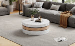 Cylindrical Coffee Table, Top Table Top 360° Freely Rotatable, Rotating Living Room Table, Double-Layer Design - Image 4