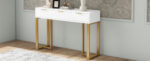 Modern Console Table with Drawers, Gold-Colored Frame, Adjustable Foot Pads and Elegant Design - Image 10
