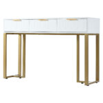 Modern Console Table with Drawers, Gold-Colored Frame, Adjustable Foot Pads and Elegant Design - Image 11