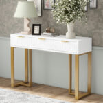 Modern Console Table with Drawers, Gold-Colored Frame, Adjustable Foot Pads and Elegant Design - Image 13