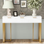 Modern Console Table with Drawers, Gold-Colored Frame, Adjustable Foot Pads and Elegant Design - Image 14