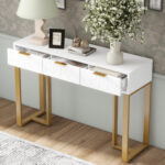 Modern Console Table with Drawers, Gold-Colored Frame, Adjustable Foot Pads and Elegant Design - Image 15
