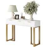 Modern Console Table with Drawers, Gold-Colored Frame, Adjustable Foot Pads and Elegant Design - Image 16