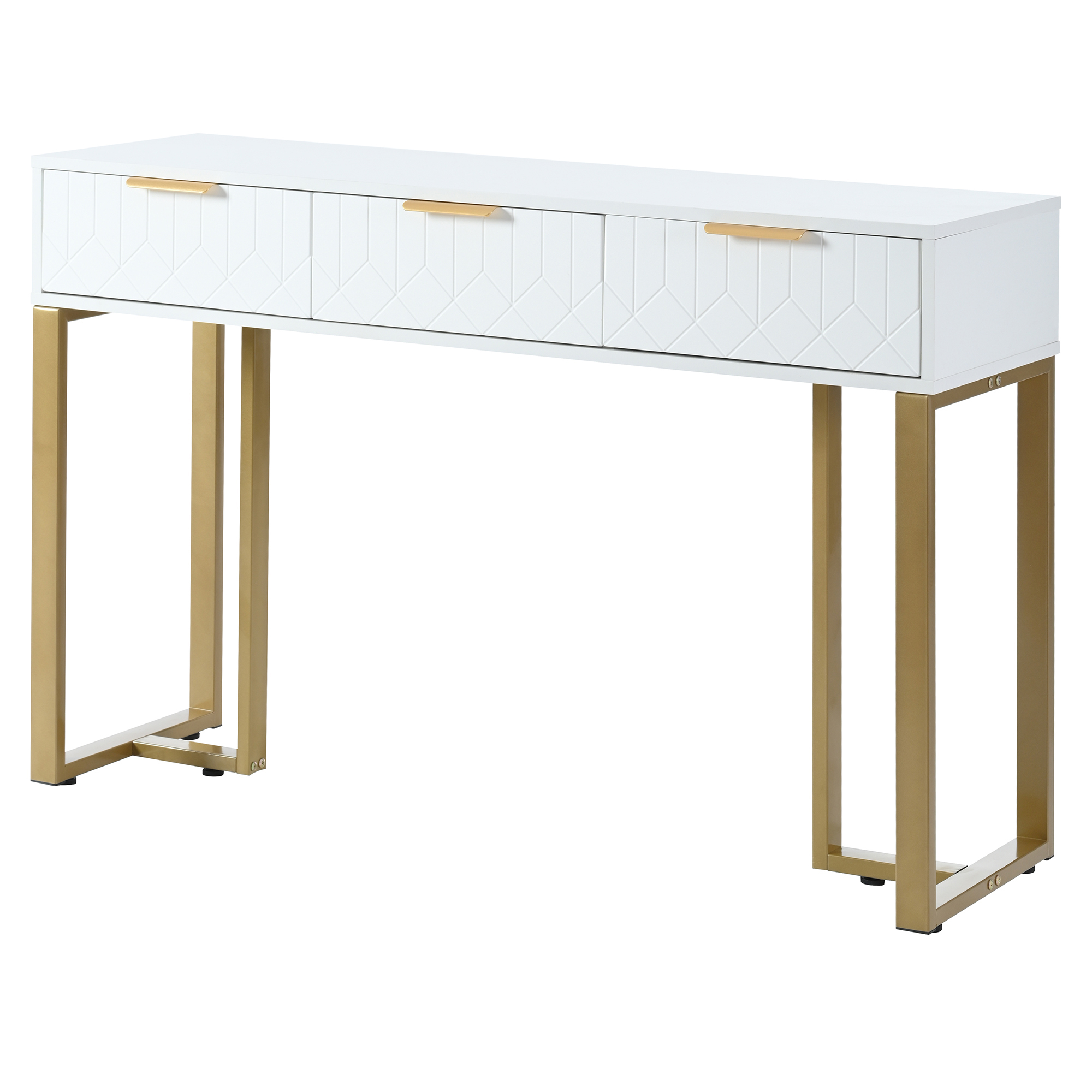 Modern Console Table with Drawers, Gold-Colored Frame, Adjustable Foot Pads and Elegant Design