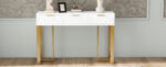 Modern Console Table with Drawers, Gold-Colored Frame, Adjustable Foot Pads and Elegant Design - Image 6