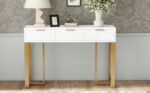 Modern Console Table with Drawers, Gold-Colored Frame, Adjustable Foot Pads and Elegant Design - Image 8