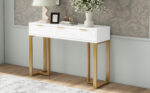 Modern Console Table with Drawers, Gold-Colored Frame, Adjustable Foot Pads and Elegant Design - Image 9