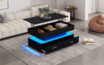 100*50*44cm Hydraulic Height-Adjustable Coffee Table, with LED Lighting, Bluetooth APP Control, Blue Accents - Image 3