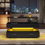 100*50*44cm Hydraulic Height-Adjustable Coffee Table, with LED Lighting, Bluetooth APP Control, Blue Accents - Image 86