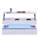 100*50*44cm Hydraulic Height-Adjustable Coffee Table, with LED Lighting, Bluetooth APP Control, White Accents