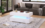 100*50*44cm Hydraulic Height-Adjustable Coffee Table, with LED Lighting, Bluetooth APP Control, White Accents - Image 13
