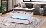 100*50*44cm Hydraulic Height-Adjustable Coffee Table, with LED Lighting, Bluetooth APP Control, White Accents - Image 19