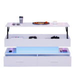 100*50*44cm Hydraulic Height-Adjustable Coffee Table, with LED Lighting, Bluetooth APP Control, White Accents - Image 2