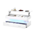 100*50*44cm Hydraulic Height-Adjustable Coffee Table, with LED Lighting, Bluetooth APP Control, White Accents - Image 21