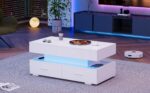 100*50*44cm Hydraulic Height-Adjustable Coffee Table, with LED Lighting, Bluetooth APP Control, White Accents - Image 36