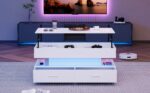 100*50*44cm Hydraulic Height-Adjustable Coffee Table, with LED Lighting, Bluetooth APP Control, White Accents - Image 37