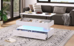100*50*44cm Hydraulic Height-Adjustable Coffee Table, with LED Lighting, Bluetooth APP Control, White Accents - Image 4