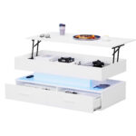 100*50*44cm Hydraulic Height-Adjustable Coffee Table, with LED Lighting, Bluetooth APP Control, White Accents - Image 57